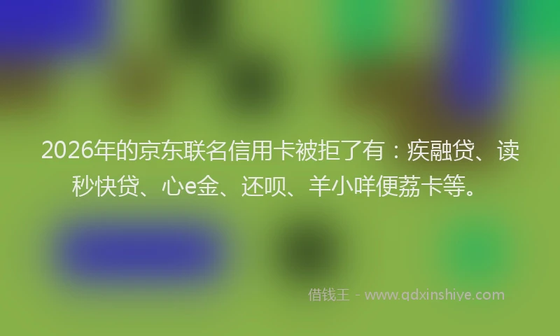 2026年的京东联名信用卡被拒了有：疾融贷、读秒快贷、心e金、还呗、羊小咩便荔卡等。