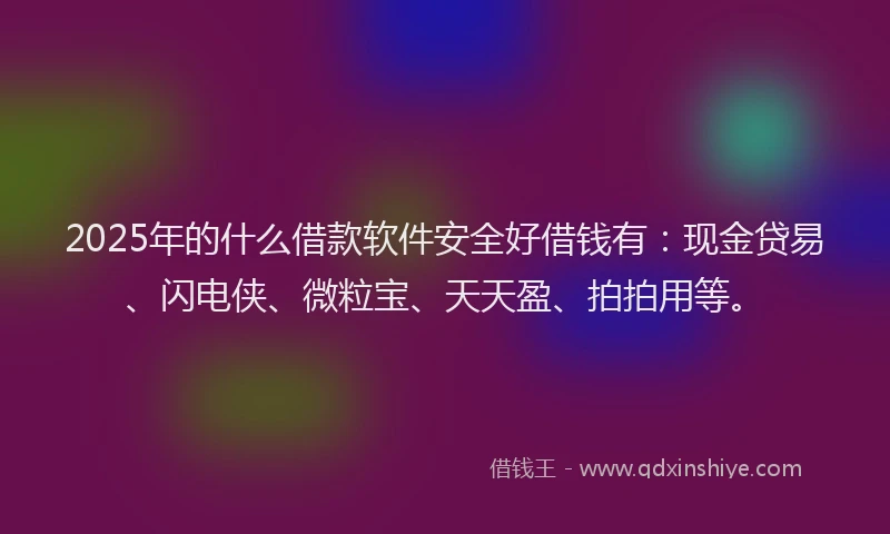 2025年的什么借款软件安全好借钱有：现金贷易、闪电侠、微粒宝、天天盈、拍拍用等。