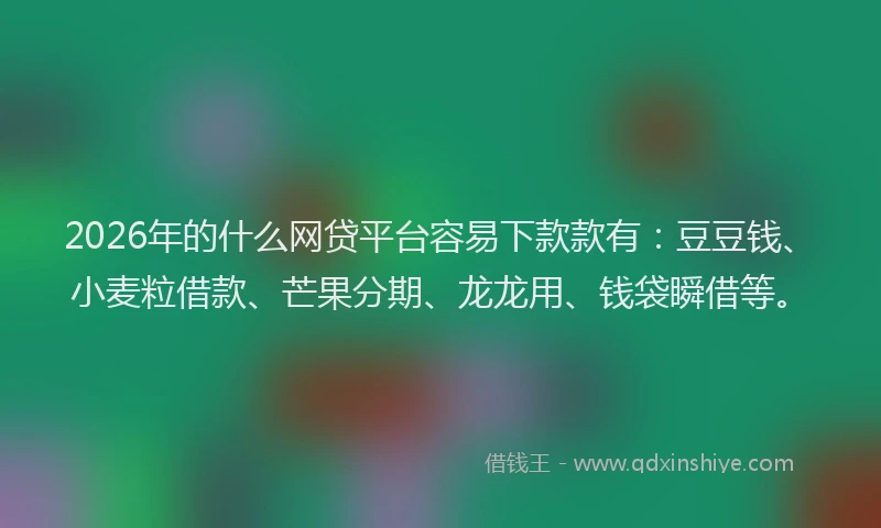 2026年的什么网贷平台容易下款款有:豆豆钱、小麦粒借款、芒果分期、龙龙用、钱袋瞬借等。