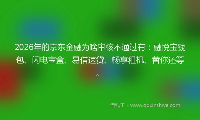 2026年的京东金融为啥审核不通过有：融悦宝钱包、闪电宝盒、易借速贷、畅享租机、替你还等。