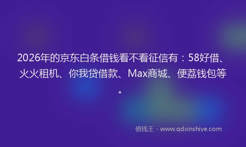 2026年的京东白条借钱看不看征信有:58好借、火火租机、你我贷借款、Max商城、便荔钱包等。