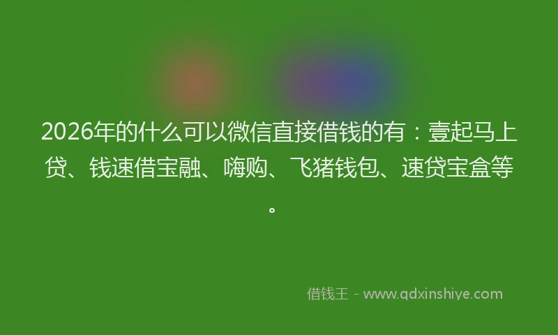 2026年的什么可以微信直接借钱的有：壹起马上贷、钱速借宝融、嗨购、飞猪钱包、速贷宝盒等。