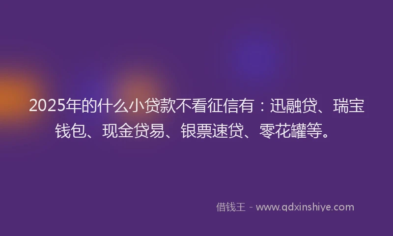 2025年的什么小贷款不看征信有:迅融贷、瑞宝钱包、现金贷易、银票速贷、零花罐等。
