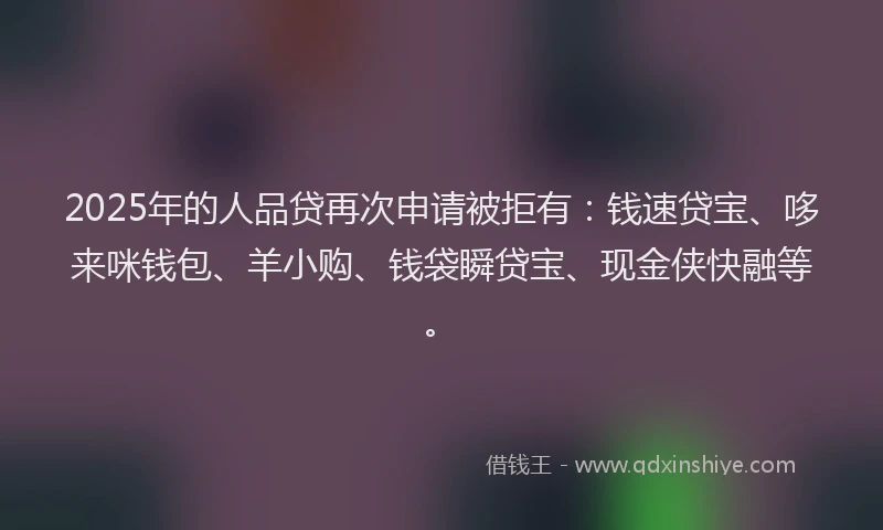 2025年的人品贷再次申请被拒有:钱速贷宝、哆来咪钱包、羊小购、钱袋瞬贷宝、现金侠快融等。