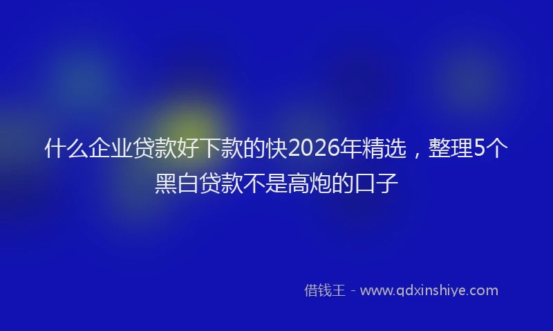 什么企业贷款好下款的快2026年精选，整理5个黑白贷款不是高炮的口子