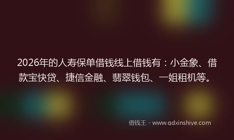 2026年的人寿保单借钱线上借钱有：小金象、借款宝快贷、捷信金融、翡翠钱包、一姐租机等。