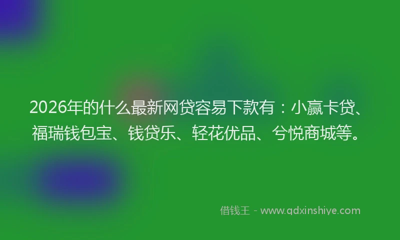 2026年的什么最新网贷容易下款有：小赢卡贷、福瑞钱包宝、钱贷乐、轻花优品、兮悦商城等。