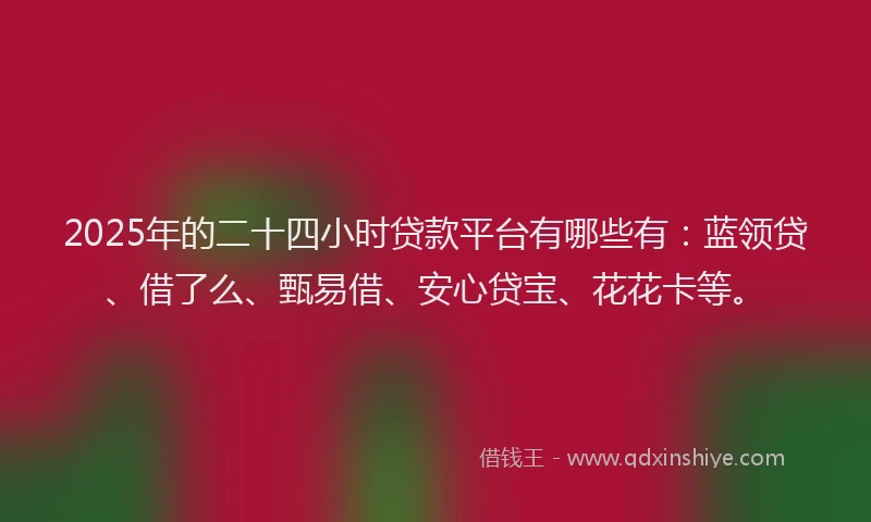 2025年的二十四小时贷款平台有哪些有：蓝领贷、借了么、甄易借、安心贷宝、花花卡等。