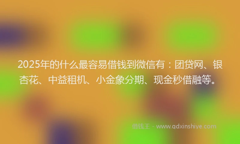 2025年的什么最容易借钱到微信有:团贷网、银杏花、中益租机、小金象分期、现金秒借融等。
