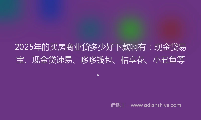 2025年的买房商业贷多少好下款啊有：现金贷易宝、现金贷速易、哆哆钱包、桔享花、小丑鱼等。