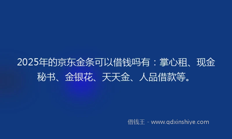 2025年的京东金条可以借钱吗有:掌心租、现金秘书、金银花、天天金、人品借款等。