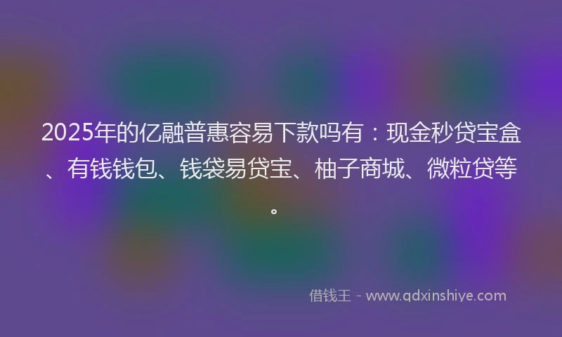 2025年的亿融普惠容易下款吗有:现金秒贷宝盒、有钱钱包、钱袋易贷宝、柚子商城、微粒贷等。