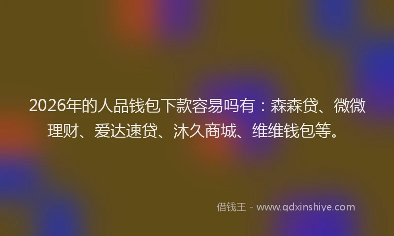 2026年的人品钱包下款容易吗有:森森贷、微微理财、爱达速贷、沐久商城、维维钱包等。