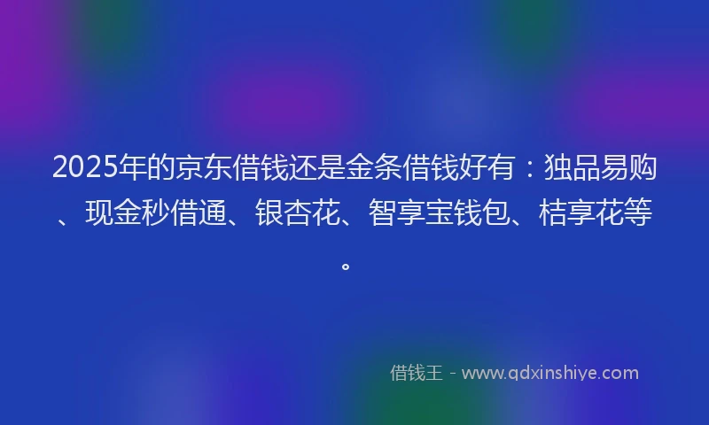 2025年的京东借钱还是金条借钱好有:独品易购、现金秒借通、银杏花、智享宝钱包、桔享花等。