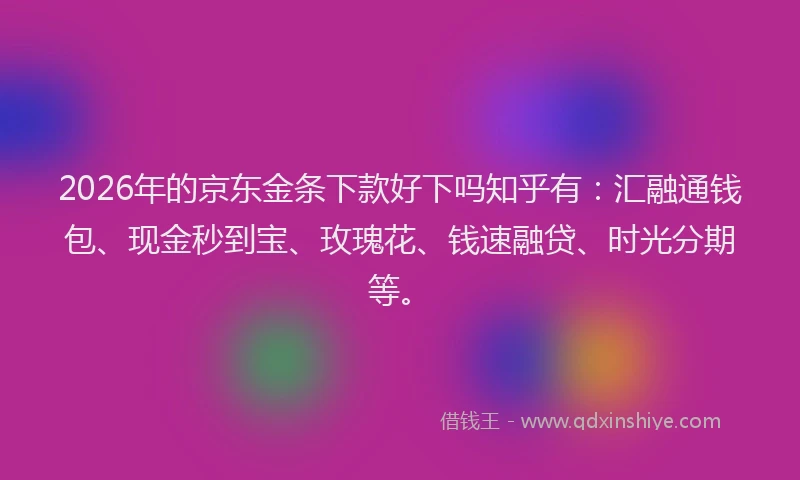 2026年的京东金条下款好下吗知乎有：汇融通钱包、现金秒到宝、玫瑰花、钱速融贷、时光分期等。