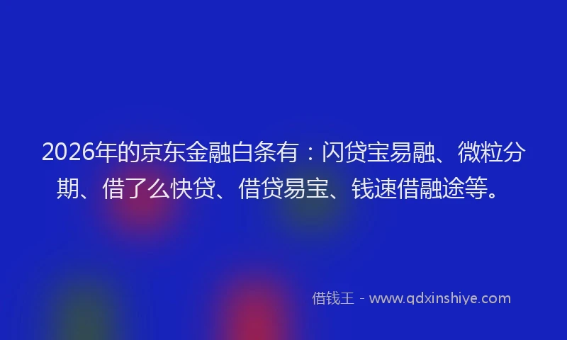 2026年的京东金融白条有:闪贷宝易融、微粒分期、借了么快贷、借贷易宝、钱速借融途等。