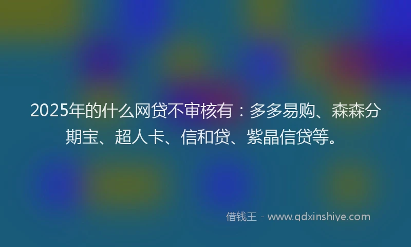 2025年的什么网贷不审核有：多多易购、森森分期宝、超人卡、信和贷、紫晶信贷等。