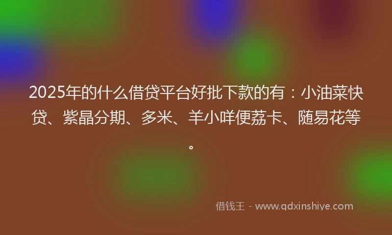 2025年的什么借贷平台好批下款的有：小油菜快贷、紫晶分期、多米、羊小咩便荔卡、随易花等。