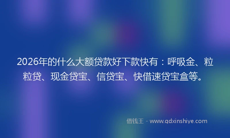 2026年的什么大额贷款好下款快有:呼吸金、粒粒贷、现金贷宝、信贷宝、快借速贷宝盒等。