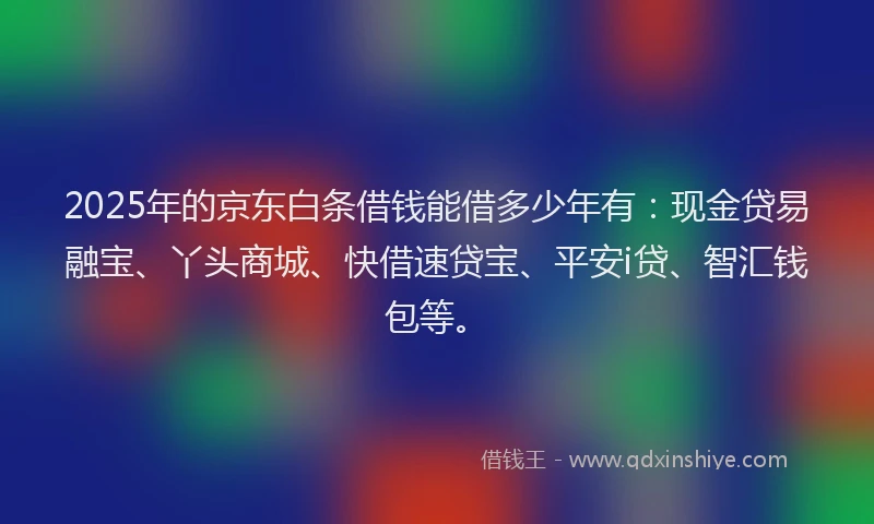 2025年的京东白条借钱能借多少年有：现金贷易融宝、丫头商城、快借速贷宝、平安i贷、智汇钱包等。