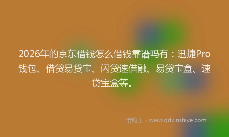 2026年的京东借钱怎么借钱靠谱吗有:迅捷Pro钱包、借贷易贷宝、闪贷速借融、易贷宝盒、速贷宝盒等。