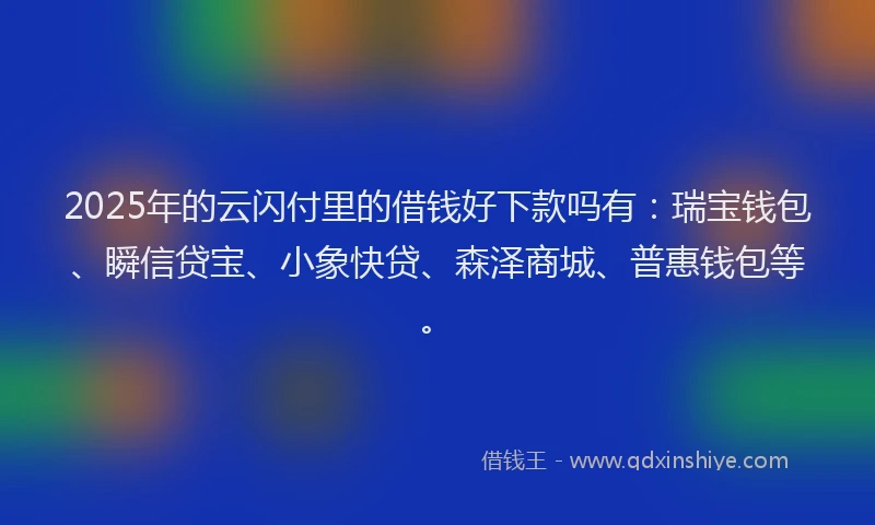 2025年的云闪付里的借钱好下款吗有:瑞宝钱包、瞬信贷宝、小象快贷、森泽商城、普惠钱包等。