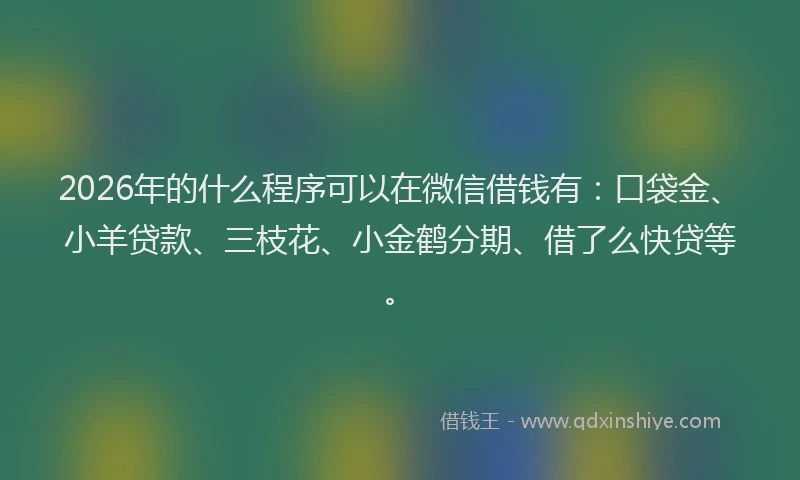 2026年的什么程序可以在微信借钱有：口袋金、小羊贷款、三枝花、小金鹤分期、借了么快贷等。
