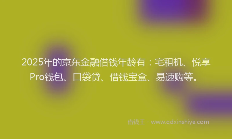 2025年的京东金融借钱年龄有：宅租机、悦享Pro钱包、口袋贷、借钱宝盒、易速购等。
