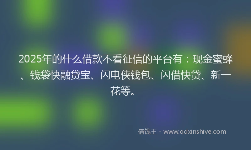 2025年的什么借款不看征信的平台有：现金蜜蜂、钱袋快融贷宝、闪电侠钱包、闪借快贷、新一花等。