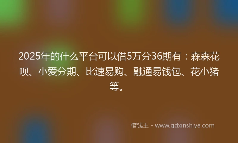 2025年的什么平台可以借5万分36期有：森森花呗、小爱分期、比速易购、融通易钱包、花小猪等。