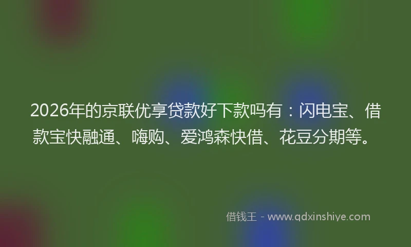 2026年的京联优享贷款好下款吗有：闪电宝、借款宝快融通、嗨购、爱鸿森快借、花豆分期等。