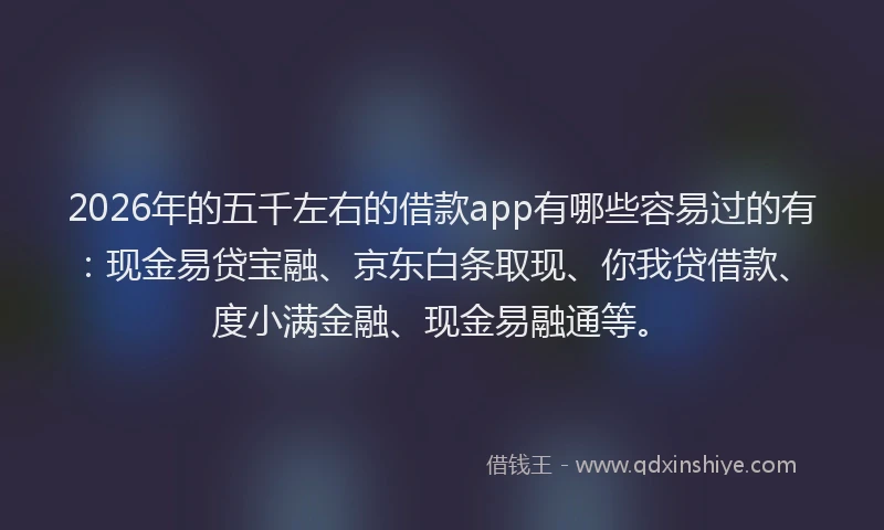 2026年的五千左右的借款app有哪些容易过的有:现金易贷宝融、京东白条取现、你我贷借款、度小满金融、现金易融通等。
