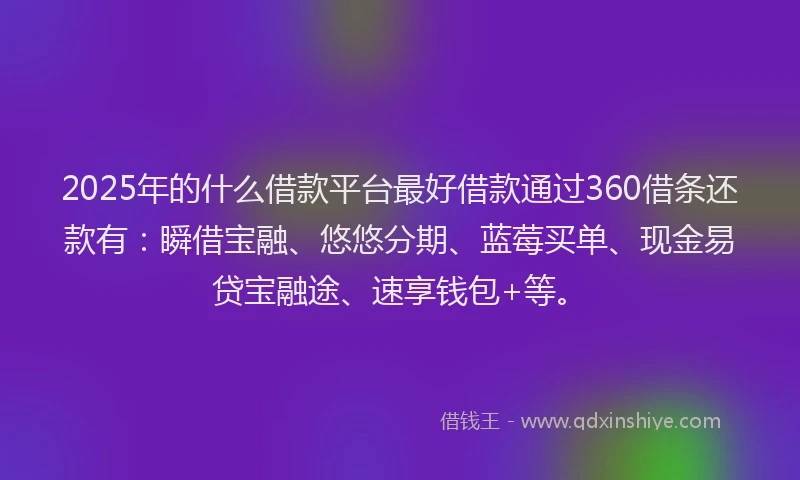 2025年的什么借款平台最好借款通过360借条还款有：瞬借宝融、悠悠分期、蓝莓买单、现金易贷宝融途、速享钱包+等。