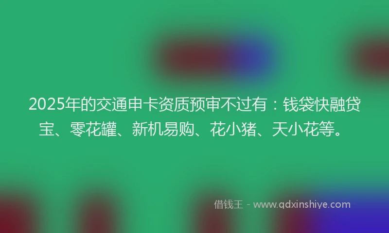 2025年的交通申卡资质预审不过有：钱袋快融贷宝、零花罐、新机易购、花小猪、天小花等。