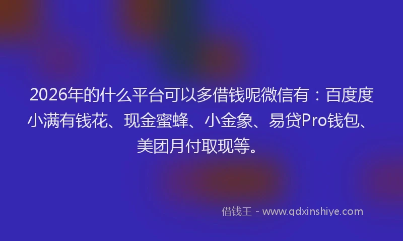 2026年的什么平台可以多借钱呢微信有：百度度小满有钱花、现金蜜蜂、小金象、易贷Pro钱包、美团月付取现等。