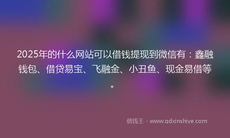 2025年的什么网站可以借钱提现到微信有：鑫融钱包、借贷易宝、飞融金、小丑鱼、现金易借等。