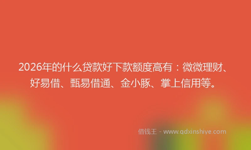 2026年的什么贷款好下款额度高有：微微理财、好易借、甄易借通、金小豚、掌上信用等。