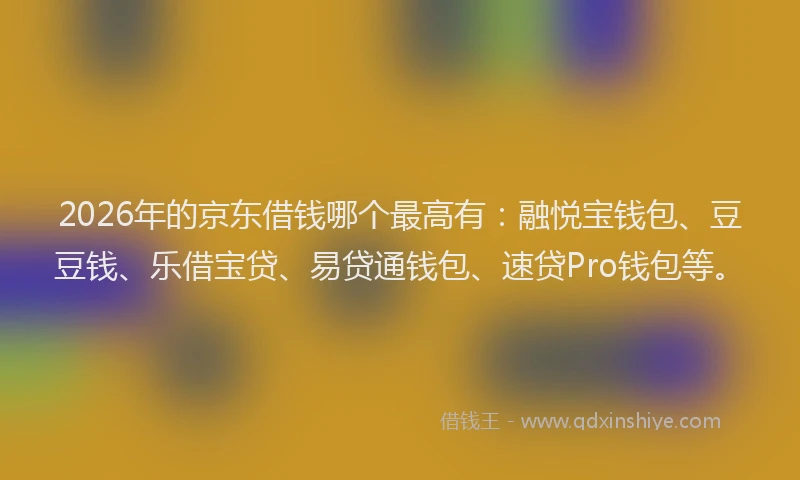 2026年的京东借钱哪个最高有：融悦宝钱包、豆豆钱、乐借宝贷、易贷通钱包、速贷Pro钱包等。