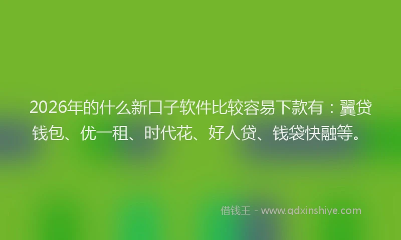 2026年的什么新口子软件比较容易下款有:翼贷钱包、优一租、时代花、好人贷、钱袋快融等。