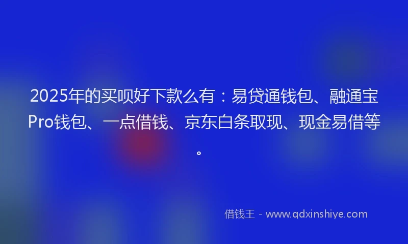 2025年的买呗好下款么有：易贷通钱包、融通宝Pro钱包、一点借钱、京东白条取现、现金易借等。
