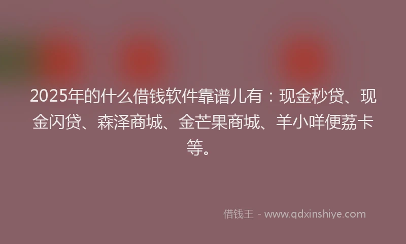 2025年的什么借钱软件靠谱儿有：现金秒贷、现金闪贷、森泽商城、金芒果商城、羊小咩便荔卡等。