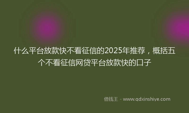 什么平台放款快不看征信的2025年推荐，概括五个不看征信网贷平台放款快的口子