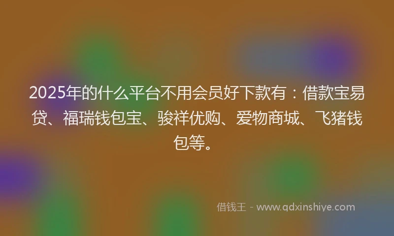 2025年的什么平台不用会员好下款有:借款宝易贷、福瑞钱包宝、骏祥优购、爱物商城、飞猪钱包等。