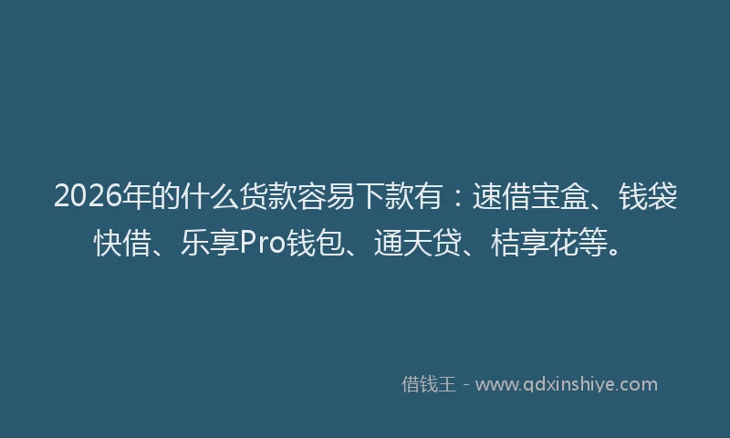 2026年的什么货款容易下款有：速借宝盒、钱袋快借、乐享Pro钱包、通天贷、桔享花等。