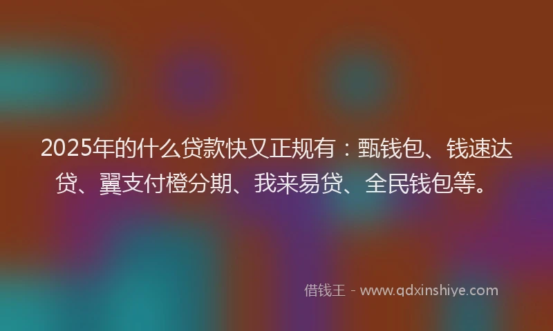2025年的什么贷款快又正规有：甄钱包、钱速达贷、翼支付橙分期、我来易贷、全民钱包等。