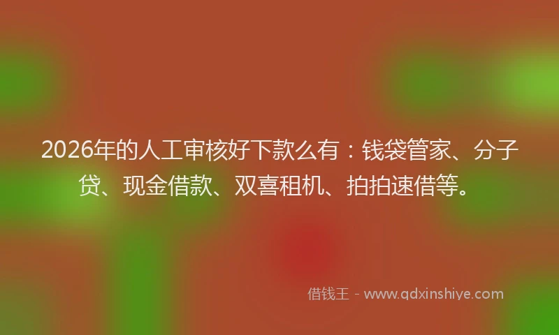 2026年的人工审核好下款么有：钱袋管家、分子贷、现金借款、双喜租机、拍拍速借等。
