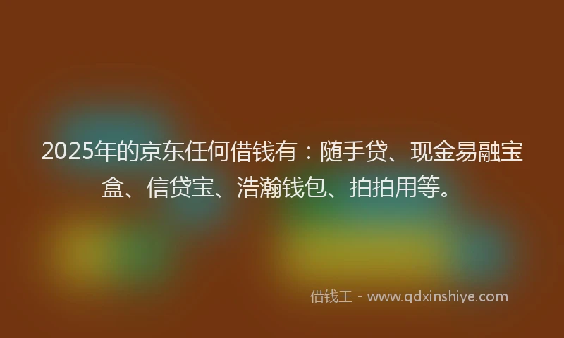 2025年的京东任何借钱有：随手贷、现金易融宝盒、信贷宝、浩瀚钱包、拍拍用等。