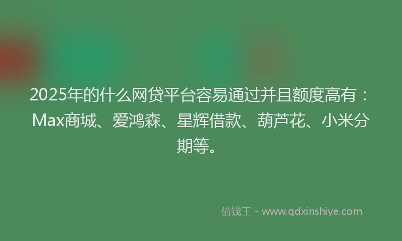 2025年的什么网贷平台容易通过并且额度高有:Max商城、爱鸿森、星辉借款、葫芦花、小米分期等。