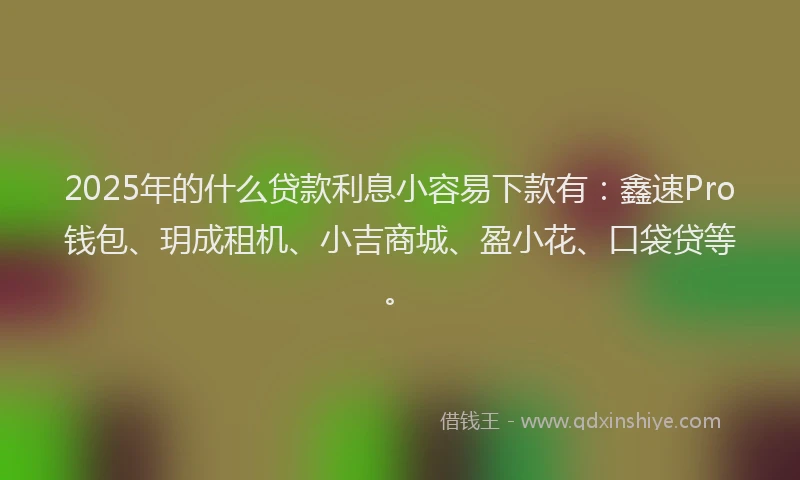 2025年的什么贷款利息小容易下款有:鑫速Pro钱包、玥成租机、小吉商城、盈小花、口袋贷等。