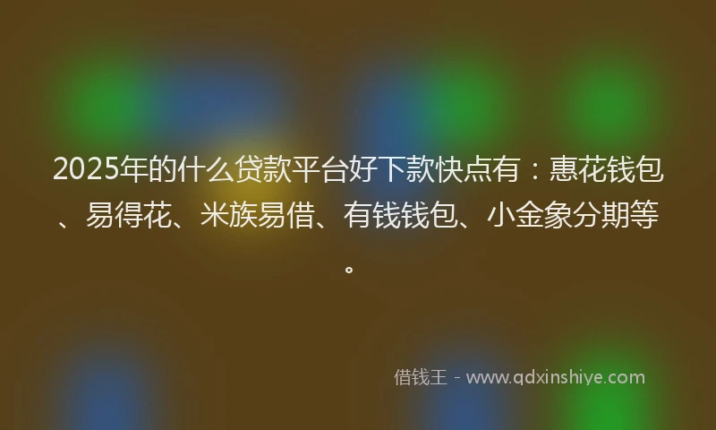2025年的什么贷款平台好下款快点有：惠花钱包、易得花、米族易借、有钱钱包、小金象分期等。